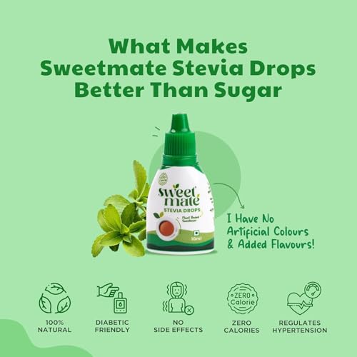 Image of Sweetmate Pure Stevia Drops (10ml, 200 Drops) - Zero Calorie, Diabetic Friendly, Sugar Free - Plant Based Natural Stevia Sweetener Liquid - Sugar Substitute (Pack of 2)