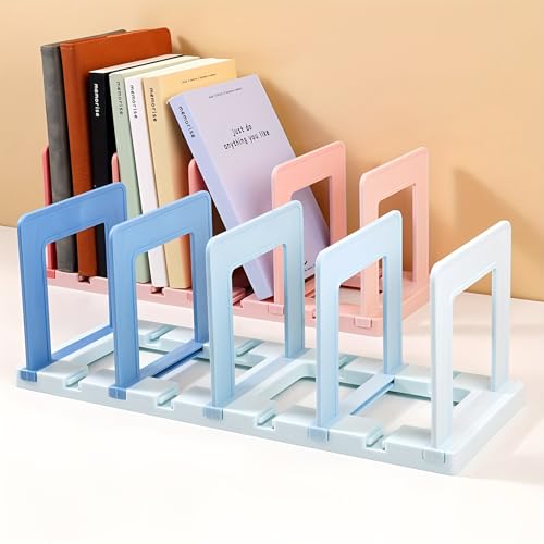 Image of ZURATO Foldable File Organizer Rack | Sorter Office Desk Accessories | Durable & Sturdy | Easy Assembly | Book Holder Magazine Stand | for Office, Home (Gradient Blue, 4 Compartment)