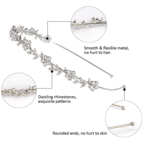 Wecoe 4 Pack Silver Rhinestone Headband Flower Girl Bridal Wedding Headband Crystal Headpiece Flower Leaf Butterfly Metal Headband Little Girls Kids Crown Tiara Hair Accessories For Women Girls Gifts #TOP1
