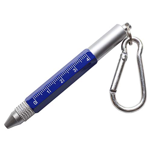 コンパクト 多機能ペン 手のひらサイズ カラビナ リング キーホルダー ボールペン スタイラスペン タッチペン 定規 ドライバー 持ち運び 文具 (カラビナ/ブルー) PR-COPEN-CARA-BL