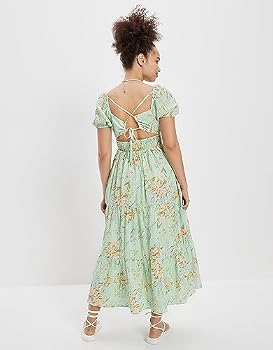 ae open back corset midi dress AE Strapless Corset Midi Dress Women's Blue L