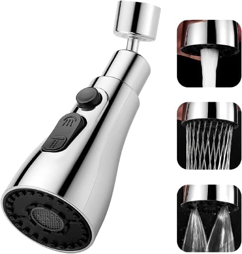 RIDHMIN Universal Kitchen Head Sink Aerator Replacement Parts, Pull Down Sprayer Head, Big Angle Rotatable Anti for Regular and Pull Down (Silver)