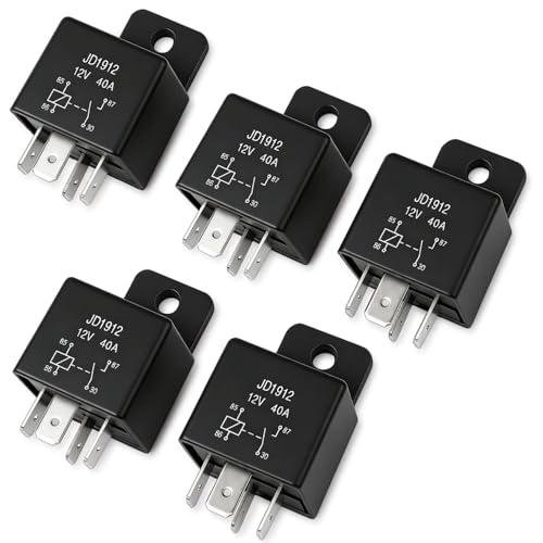 BLARYETI [5 Pack] 12V 40A Automotive Relay, 4-Pin SPST (Model JD1912) – Heavy Duty Relay Switch for Fuel Pump, Fan, Starter, Light Bar