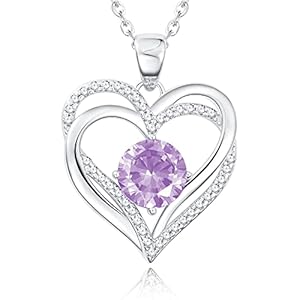 THECEROS Gifts for Girlfriend, Gold Necklace for Women, Sterling Silver Birthstone Heart Necklaces Dainty Birthday Valentines Jewelry Gifts for Women Wife Mom Daughter Her