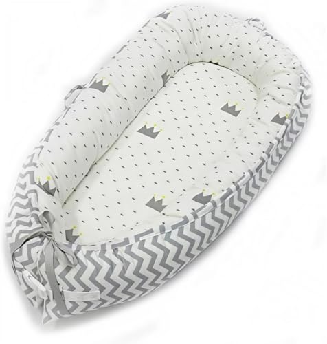 Babify Cuna Nido de Bebé Reversible, Algodón 100% Antialergenico, Blanco y Gris