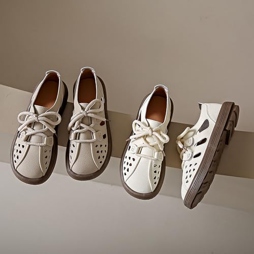 WomenS-Leather-Lace-Up-Cutout-Loafers-Soft-Platform-Lightweight-Closed-Toe-Breathable-Outdoor-Walking-Sandals-Casual-Wide-Round-Toe-Anti-Slip-Comfort-Slip-On-Oxfords