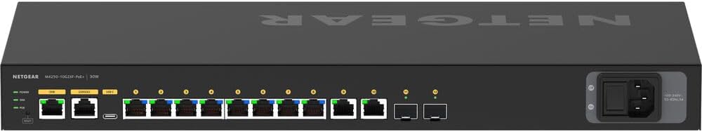 NETGEAR AV Line M4250 12 Port Switch GSM4212PX-100NAS | L3 Managed | 10x1G PoE+ @240W | 2x10G SFP+ | AV GUI | Automatic Configuration | Rack-Mountable | Cloud Care's 3 Year Warranty Included