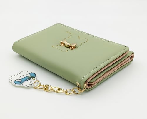 Image of Valerie Floral Small Wallet for Girls Women Tri-Folded Wallet Cash Pocket Flowers PU Leather Print Card Holder Coin Purse with ID Window (Green)