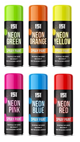 SuperGift.com 6 Cans Of Fluorescent Neon Spray Can Paint 400ML Graffiti Bring For All Purpose Assorted Colours Blue,Pink,Yellow,Orange,Green & Red
