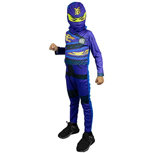 Fantasia Ninjago Infantil Azul Longo Com Gorro 2 a 12 anos (M 5-8 (100 até 119 cm de Altura))