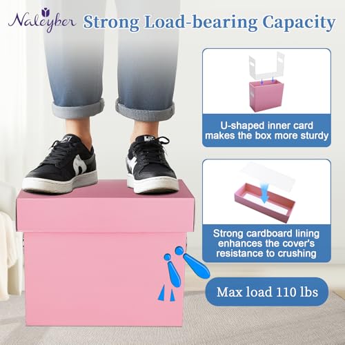 Naleyber File Organizer Box with Lid & Handle, Thickened Cardboard Hanging File Folder Storage Boxes for Letter Size, Portable Filing Organizer for Office, Home, Classroom, Pink 2 Pack — view 6