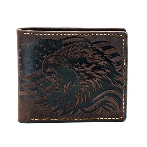 Leather skull wallet, bifold handmade skull art wallet, leather gift ideas for him, ID card minimalist wallet (Eagle American)