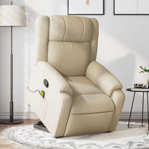 KTHLBRH Silla de Masaje Reclinable Eléctrica con Elevación y Función de Vibración, 6 Puntos de Masaje, Inclinación de 135 Grados, Tela Color Crema, Estructura Sólida y Bolsillo