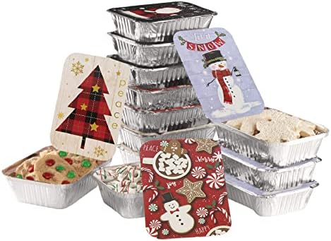 Gia's Kitchen Aluminum Pans with Lids, Set of 12 Christmas Tins -...