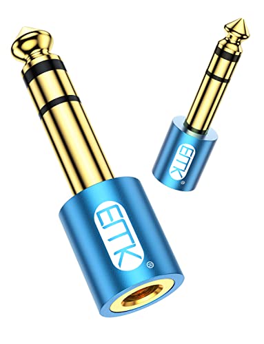 EMK 6.35mm 1/4 Male to 3.5mm 1/8 Female Stereo Headphone Adapter Audio Jack Plug Gold Plated for Home theatres, Speakers, Bass Amplifiers, Recorders, Mixers (2Pack- Blue)