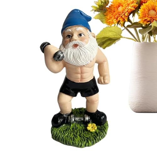 Muiltvoe Garden Dwarf Statue | Creative Training Weightlifting Gnome Figures, Weather Resistant Gnome Table Decoration for Gardens, Patios, Lawns, Rooms