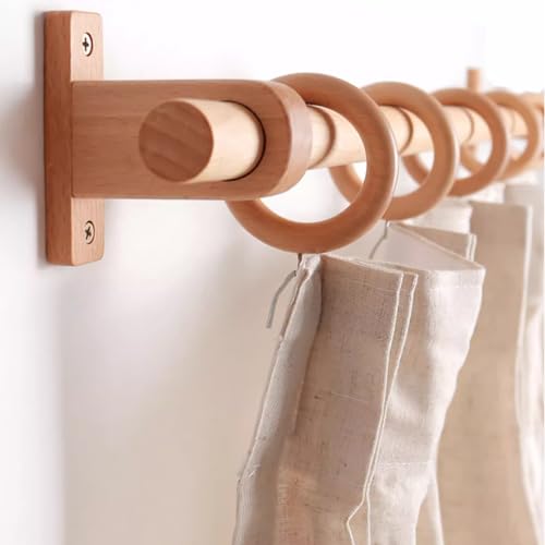Miniatura 4 de Ypapbht Barra De Cortina Maciza, Madera Ecológica, Riel Con Aro De Madera 120cm
