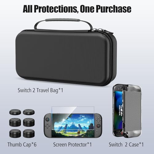 HEYSTOP Carrying Case for Nintendo Switch 2,Portable Travel Case for Nintendo Switch 2 Accessories with Screen Protector*1,Protective Cover*1,Thumb Caps*6,Large Space with 12 Game Card Slot,Hard Shell by HEYSTOP - Image 2