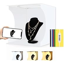 Photo Light Box 12"" Portable Folding Photography Light Tent kit with White Light Warm Light and 6 Kinds Color Backgrounds for Small Size Items