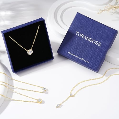 Turandoss Cubic Zirconia Necklace for Women, 14K Gold Plated Necklace | Gold Choker Necklace for Women, Trendy CZ Pearl Necklace, Simple Wedding Prom Jewelry, Bridesmaids Gifts — view 6