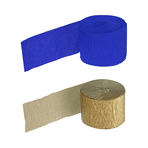 Meccanixity Crepe Paper Streamers 2 Rolls 72Ft In 2 Colors For Rainbow Party Decorations Wedding Ceremony Birthdays Christmas Decoration (Persian Blue,Gold Tone) #TOP3