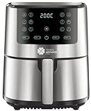 Freidora sin Aceite 5 Litros TREBOLFRY® Freidora de Aire Caliente Dietética y Digital, Panel Táctil, Acabados en Acero Inox, 12 programas, temporizador (5 Litros)