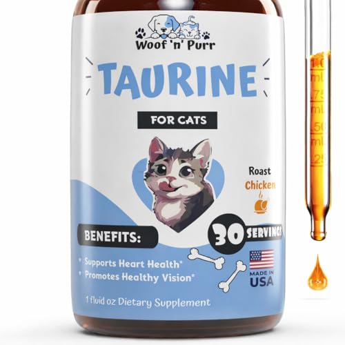 Taurine for Cats - Taurine Supplement for Cats - Supports Healthy Vision Heart Immune System & Much More - Cat Heart Supplement - 1 fl oz - Roast Chicken Flavor