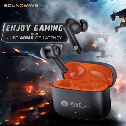 Image of JUST CORSECA Soundwave Earbuds with Type C Charging | ANC & ENC Model | Low Latency Bluetooth 5.3 | IPX4 Water Resistance | Smooth Touch Controls (Black)