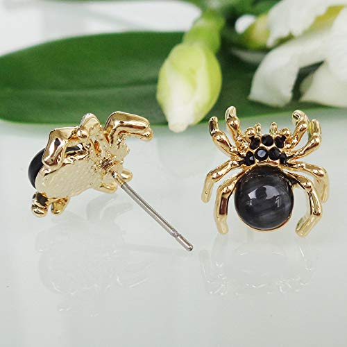 Navachi 18K Gold Plated Black Crystal Created-Opal Spider Ear Stud Az1294 Earrings #TOP5