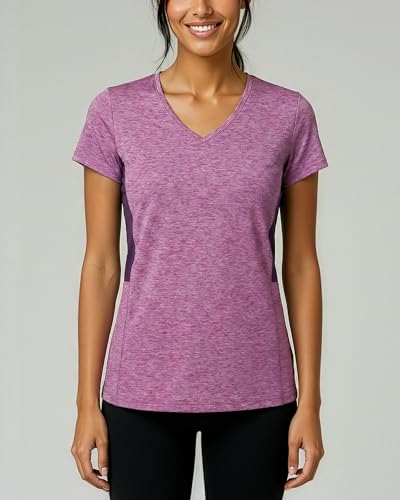 Image of Real Essentials 5 Pack: Women's Dry-Fit Short Sleeve V Neck T Shirt Workout Fitness Yoga Top Tee (Available in Plus Size)