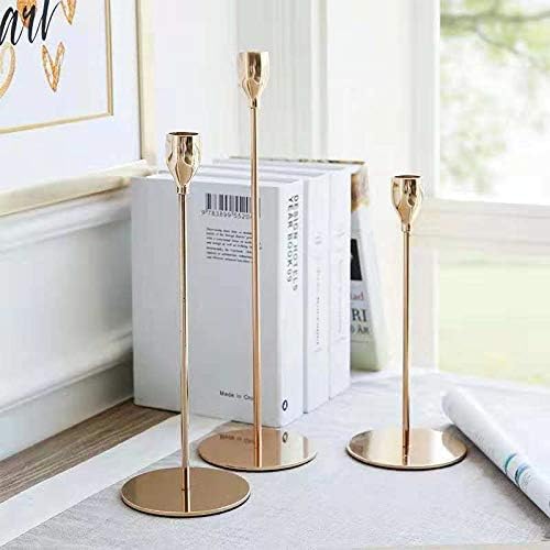 Nuptio Candle Holder Candlestick Holders Gold Candle Holders for Table Centerpiece, Taper Candle Holders Set of 15 for Wedding, Dinning, Party Centerpiece Table Decorations (Gold, 15 Pcs/5 Sets)