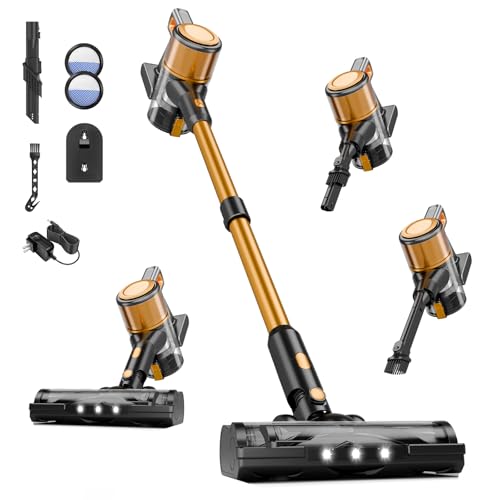 Vaconly Cordless Vacuum Cleaner, 8 in 1 40Kpa 55Mins,Lightweight Vacuum Cleaners for Home, Stick Vacuum with Anti-Tangle Brush,Wall Mount, Rechargeable Cordless Vacuum for Floor/Sofa/Pet Hair,Gold