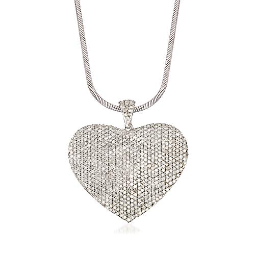 Ross-Simons 5.00 ct. t.w. Pave Diamond Heart Pendant Necklace in Sterling Silver. 18 inches