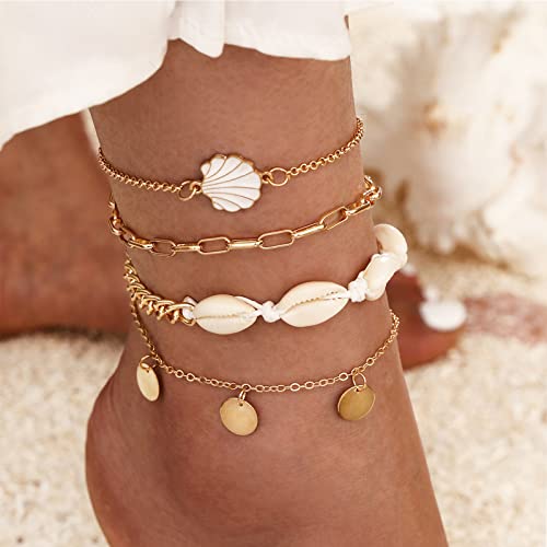 Shell Anklet For Women Luminous Five-Pointed Star Foot Chain Summer Bohemian Adjustable Ankle Bracele (Shell) #TOP1