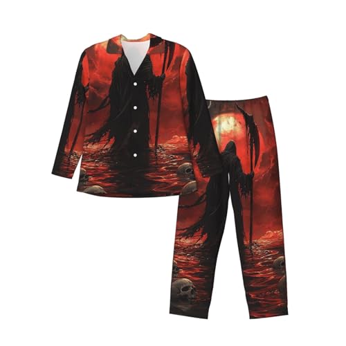 Grim Reaper Holding A Scythe Mens Pajamas Set Button Down Sleepwear Set Long Sleeve Loungewear With Pockets3