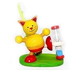 Zahnbürstenhalter aus Holz mit Sanduhr für Kinder in Form einer Katze