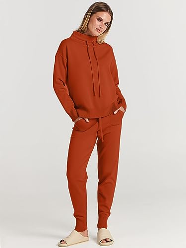 Anrabess Women's 2 Piece Outfits Sweatsuit Set Long Sleeve Turtleneck Pullover Jogger Sweatpants Athetic Tracksuit 2023 Trendy Fall Clothes 628Xinxiuhong-L #TOP3