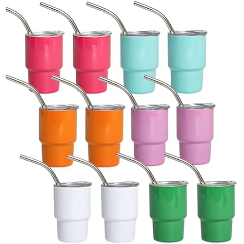 Zonpexe 12 Pcs 12 Color Mini Tumbler with Straw and 12 Pcs 6 Color Mini Tumbler Cover