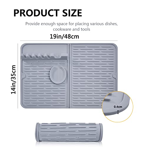 Venmate Silicone Dish Drying Mats For Kitchen Counter, Heat Resistant Mat, Spoon Rest, Utensil Rest Spatula Holder With Drip Mat, Sink Mat With Cooking Spoon Holder(Grey(19" X 14")) #TOP1