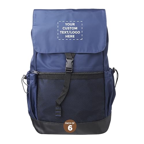 DISCOUNT PROMOS Custom Ensenada Satchel Backpacks Set of 6, Personalized Bulk Pack - Stylish, Multi-Compartment, Secure Zip, Ideal for Work, Travel, Casual Use - Blue