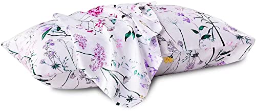 Satin Pillowcase For Hair And Skin White Satin Pillow Cases For Women 2 Pack Floral Satin Pillowcase Queen Size 100% Satin Pillowcase With Envelope Closure (20X30 White) #TOP1