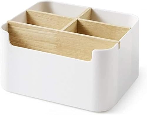 desk organizers Wood & Plastic Desktop Storage Box, 5 Compartments Organizer for Pen, Cosmetics & Remote Control