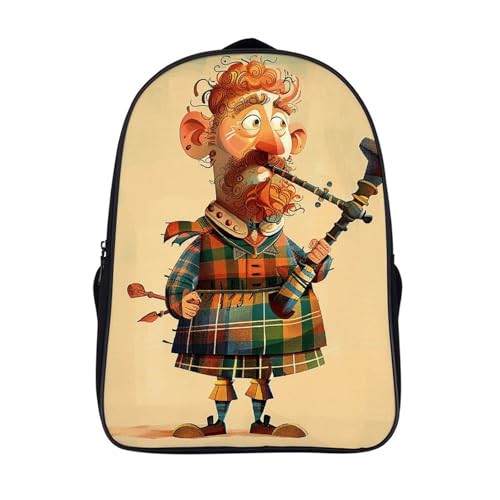 STVNKML Cartoon Scottish Bagpipe Backpack, Laptop Backpack