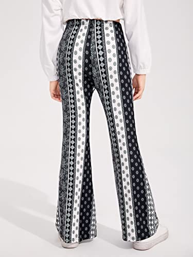Wdirara Girl's Elastic High Waisted Print Flare Leg Pants Stretch Casual Pants Multicolored 11-12Y #TOP1