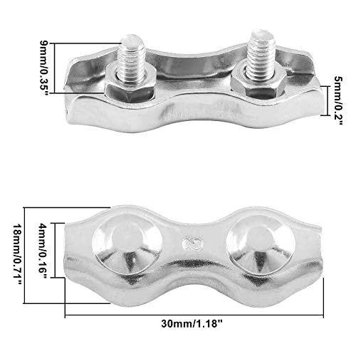 Bonsicoky 10Pcs M2 Stainless Steel Duplex Wire Rope Clips, Duplex Double Bolt Cable Clamp for 1/16 Inch Diameter Wire Cable