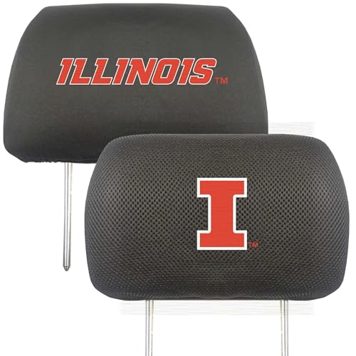FANMATS 12569 Illinois Illini Embroidered Head Rest Cover Set - 2 Pieces