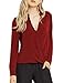 Ally-Magic Women's Summer V Neck Long Sleeve Solid Chiffon Blouse 4632 (S, Red)