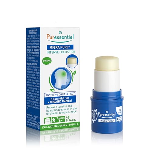 Puressentiel – Maux de Tête – Migra Pure - Stick Froid Intense – Aux 8 huiles essentielles – Soulage les douleurs et sensations de tête lourde - 4 g