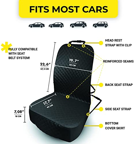 5 Stars United Front Seat Dog Cover For Car - Durable Black Waterproof Protector Against Dirt, Mud & Fur - Scratch Proof Non-Slip Padded Quilted Front Seat Covers For Dog For Cars, Trucks & Suv #TOP1