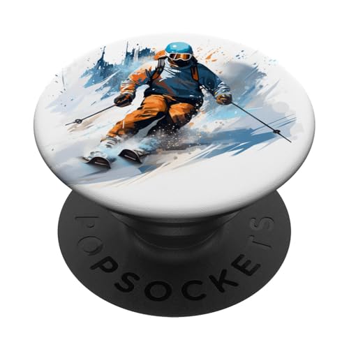 Skier Adventure Art Dynamic Winter Sports Action Design PopSockets PopGrip Adhésif